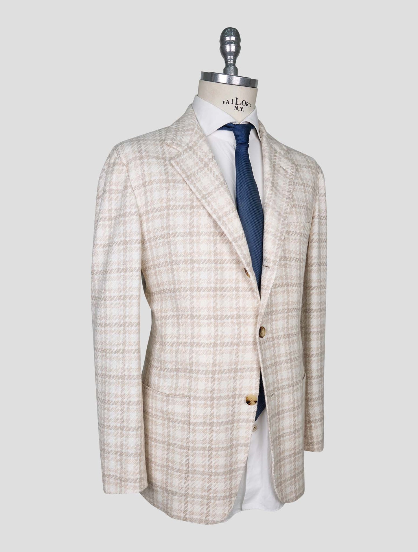 Kiton Beige White Cashmere Virgin Wool Silk Linen