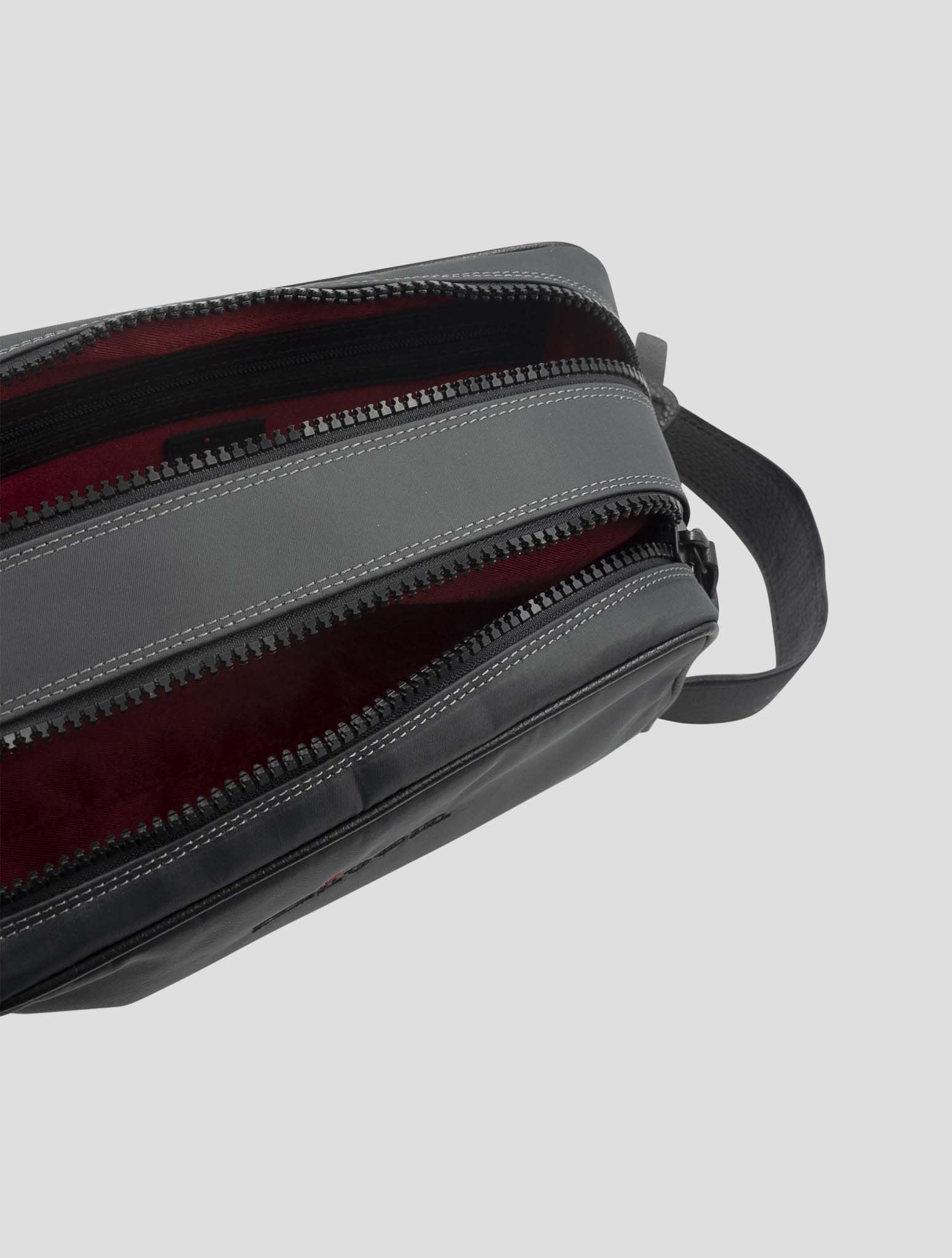 Kiton Gray Pa Cotton Leather Beauty Case Bag