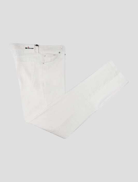 Kiton White Cotton Linen Ea Jeans