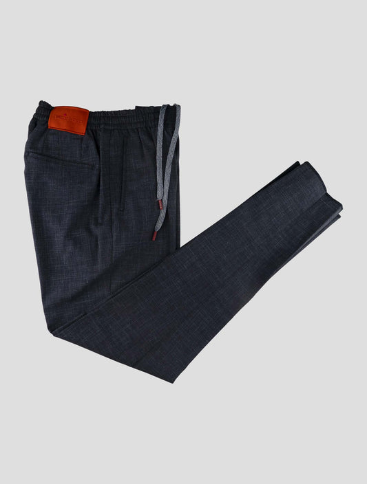 Kiton Blue Wool Silk Linen Pants