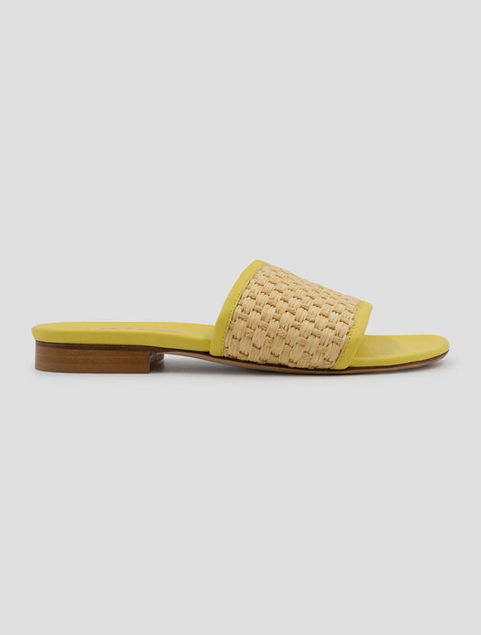 Kiton Yellow Beige Leather Canvas Sandals Women