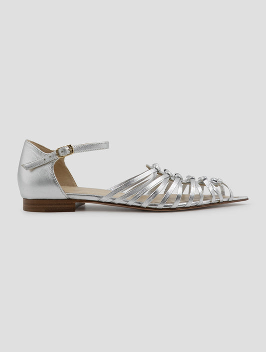 Kiton Silver Leather Suede Sandals Women