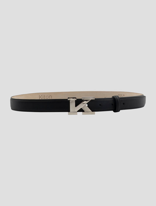 Kiton Black Leather Calf Belt Women