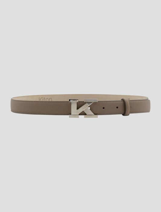 Kiton Taupe Leather Belt Women