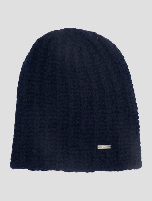 Kiton Blue Cashmere Silk Beanie Hat Women