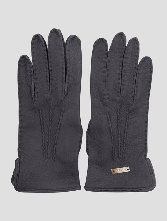 Kiton Gray Leather Deer Gloves Women