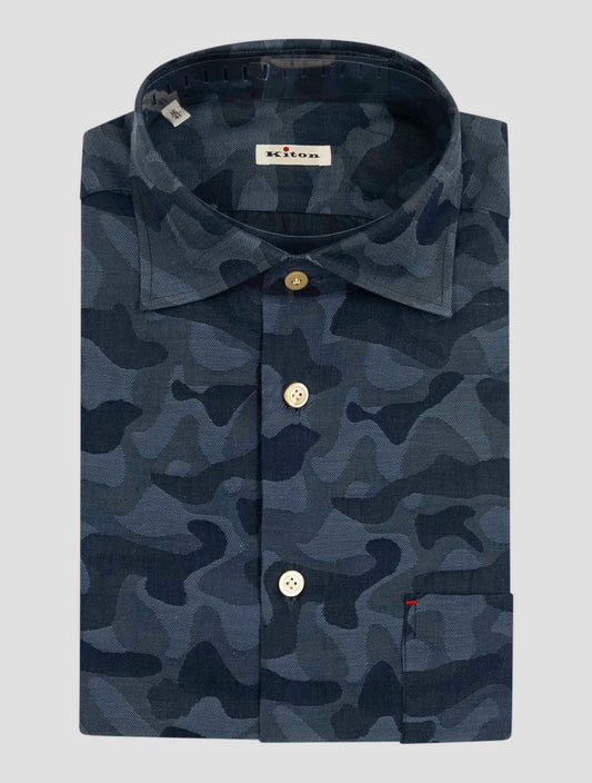 Kiton Blue Cotton Linen Shirt Nerano