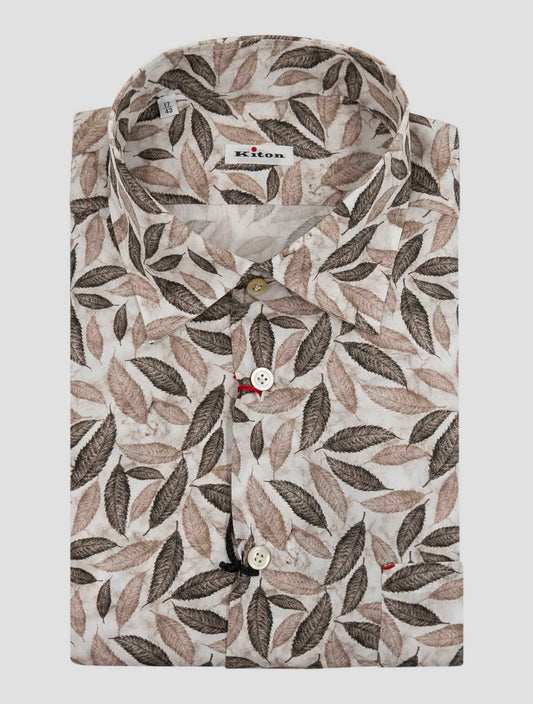 Kiton Brown White Cotton Shirt Nerano