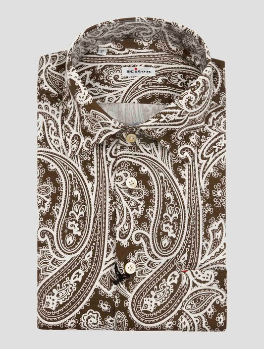 Kiton Brown White Cotton Shirt