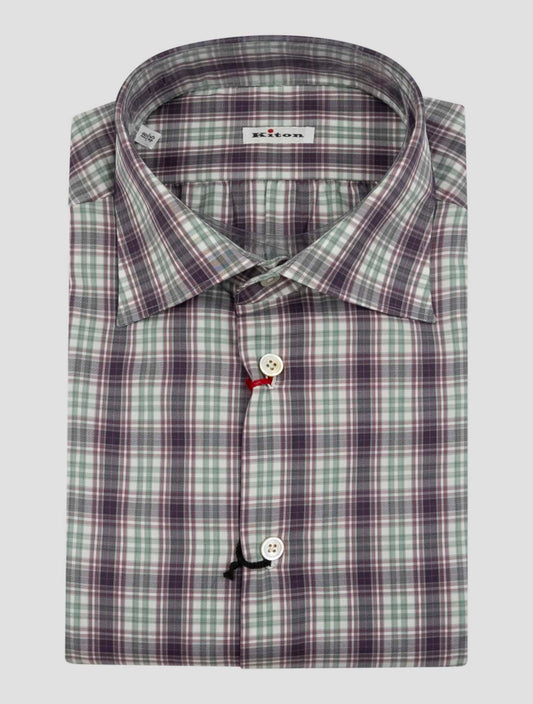 Kiton Burgundy Green Cotton Shirt