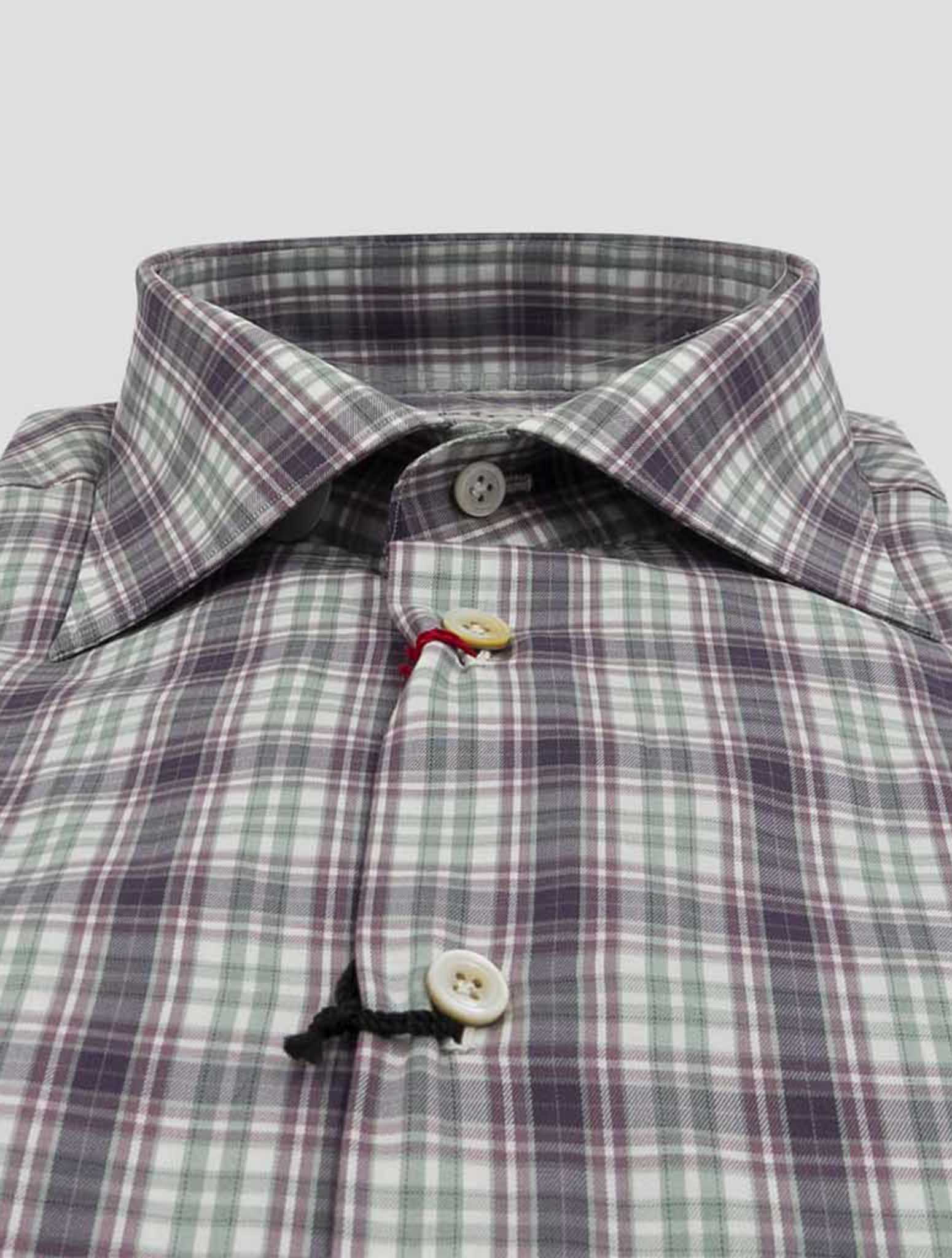 Kiton Burgundy Green Cotton Shirt