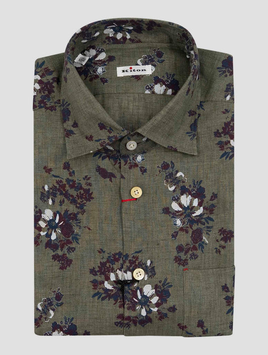 Kiton Multicolor Linen Short Sleeve Shirt Nerano