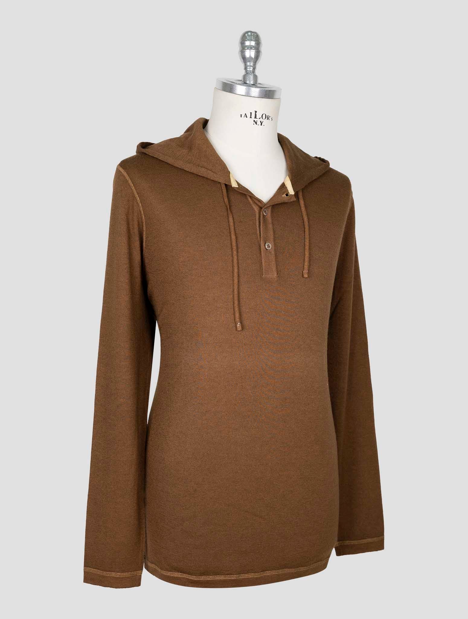 Kiton Brown Wool Sweater Hoodie