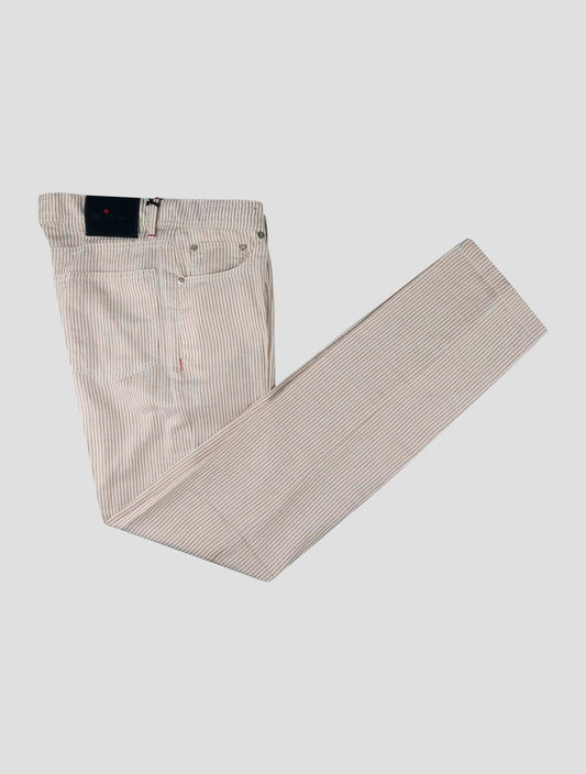 Kiton Brown White Linen Cotton Jeans