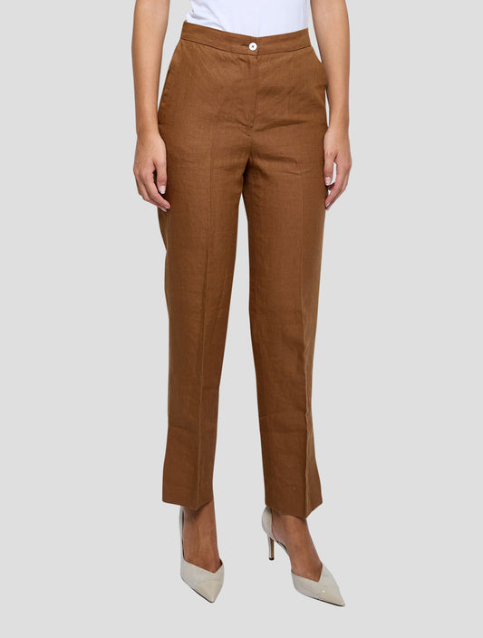 Kiton Brown Linen Pants Women