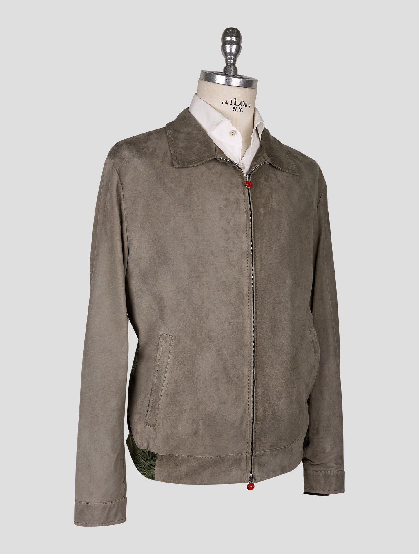 Kiton Green Leather Suede Coat