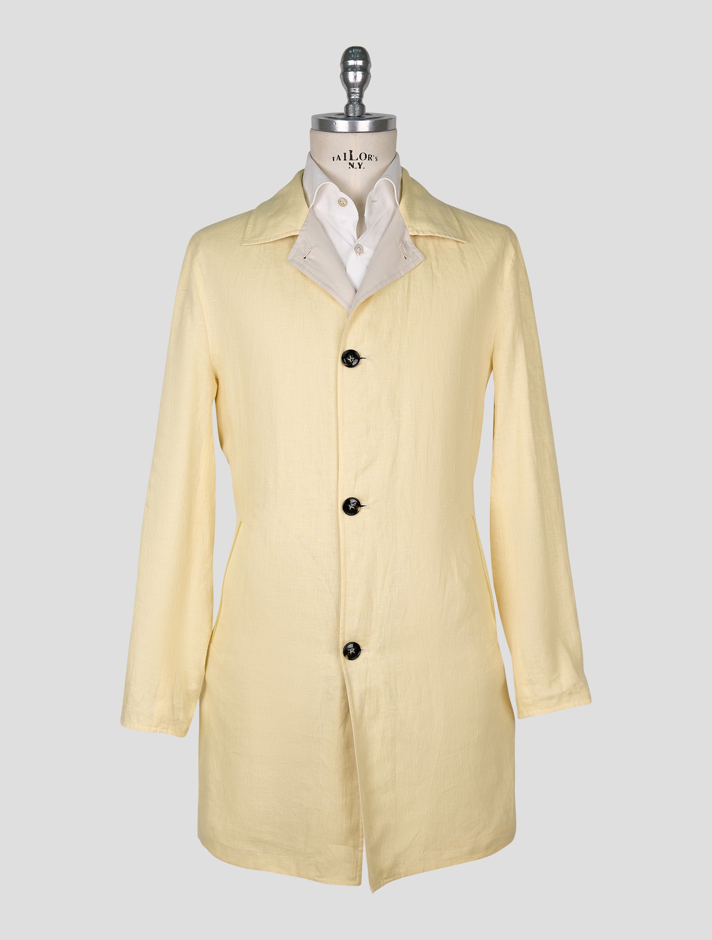Kiton Beige Yellow Linen Pl Reverse Overcoat