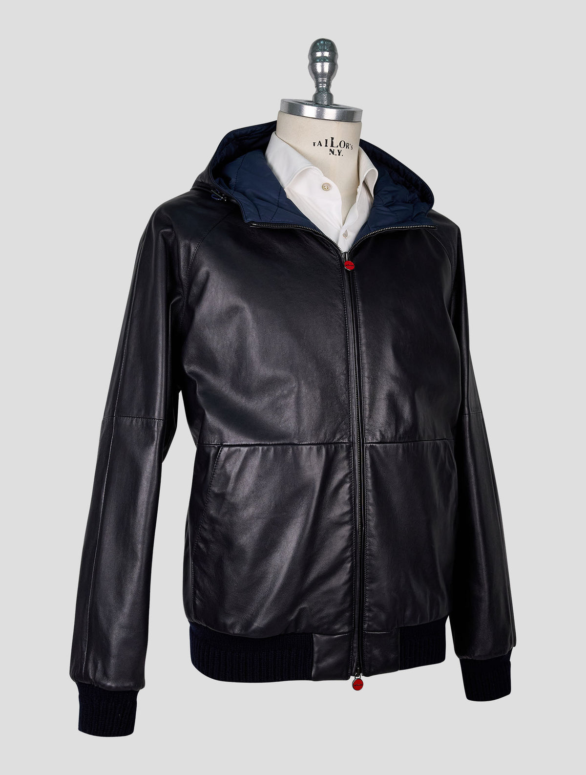 Kiton Black Leather Lamb Coat