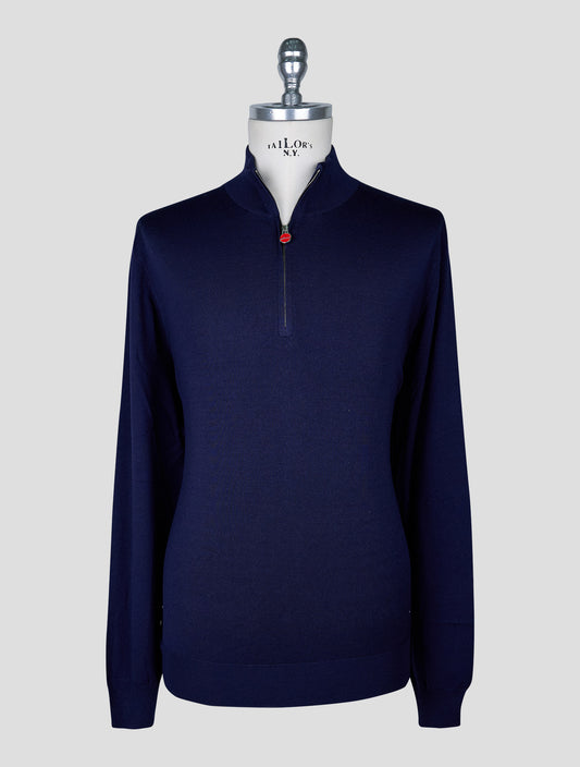 Kiton Blue Wool Sweater Half Zip