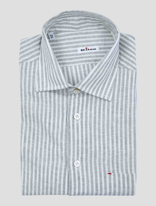 Kiton Gray White Linen Pl Ea Shirt Nerano