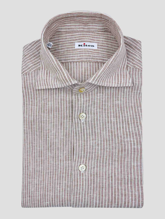 Kiton Brown White Linen Pl Ea Shirt