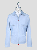Kiton Light Blue Leather Suede Coat