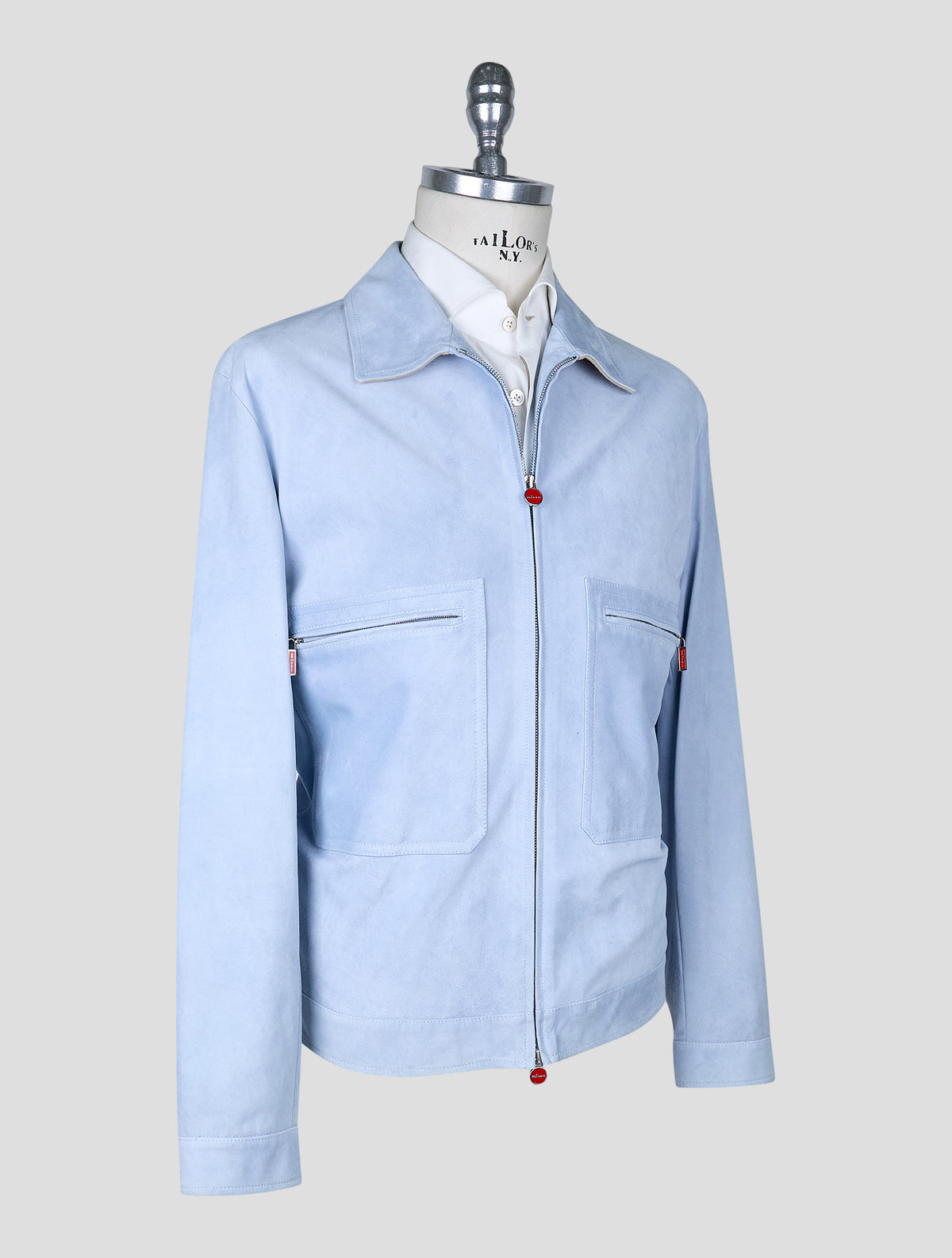 Kiton Light Blue Leather Suede Coat