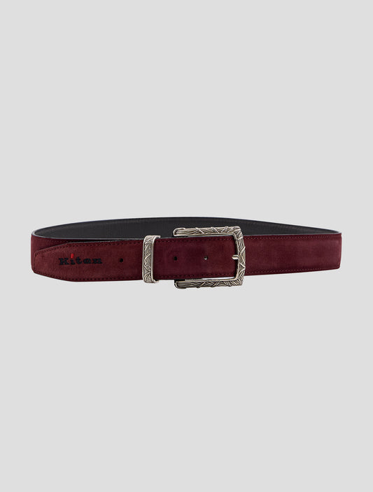 Kiton Burgundy Leather Suede Belt