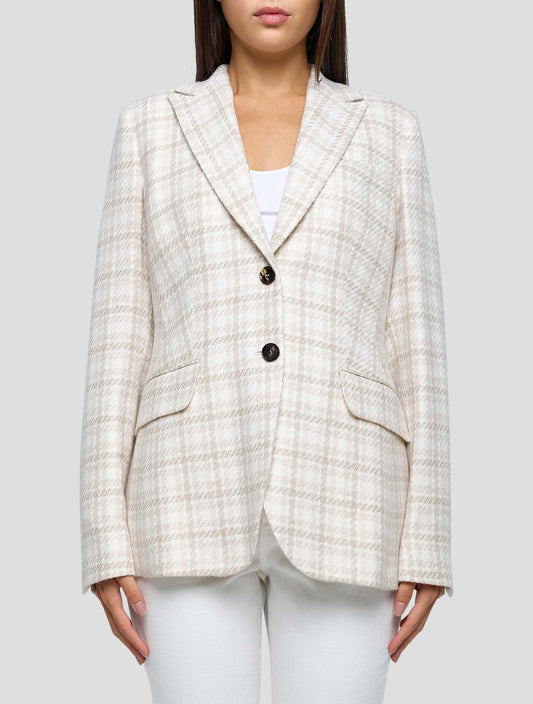 Kiton Beige White Cashmere Virgin Wool Silk Linen Blazer Women