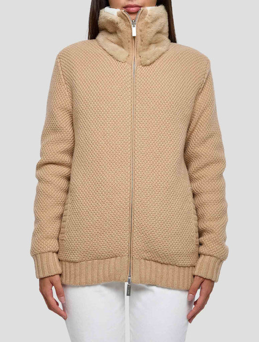 Kiton Beige White Cashmere Mink Fur Reverse Coat Women