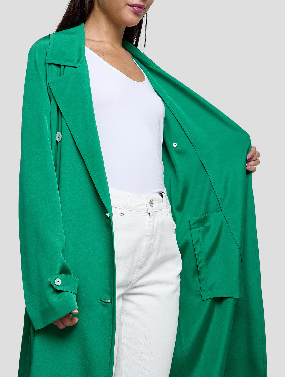 Kiton Green Silk Ea Overcoat Women