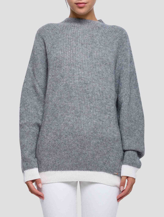 Kiton Gray Cashmere Silk Sweater Half Neck Women
