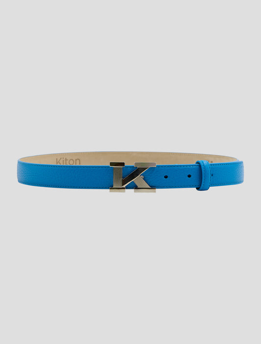 Kiton Light Blue Leather Deer Belt Women