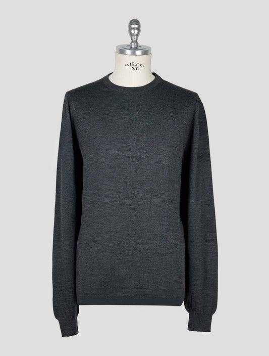 Kiton Dark Gray Wool Diamante Blu Sweater Crewneck