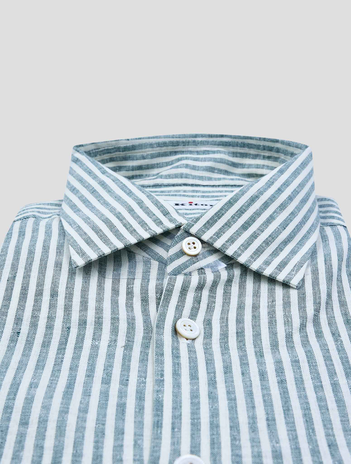 Kiton Green White Linen Pl Ea Shirt Nerano