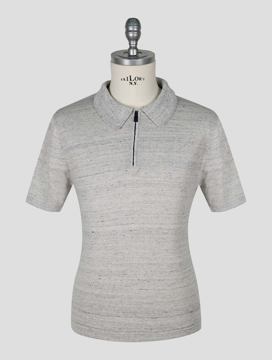 Kiton knt Gray Linen Cotton Polo Half Zip