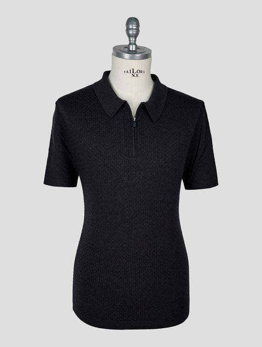 Kiton Knt Black Virgin Wool Silk Polo