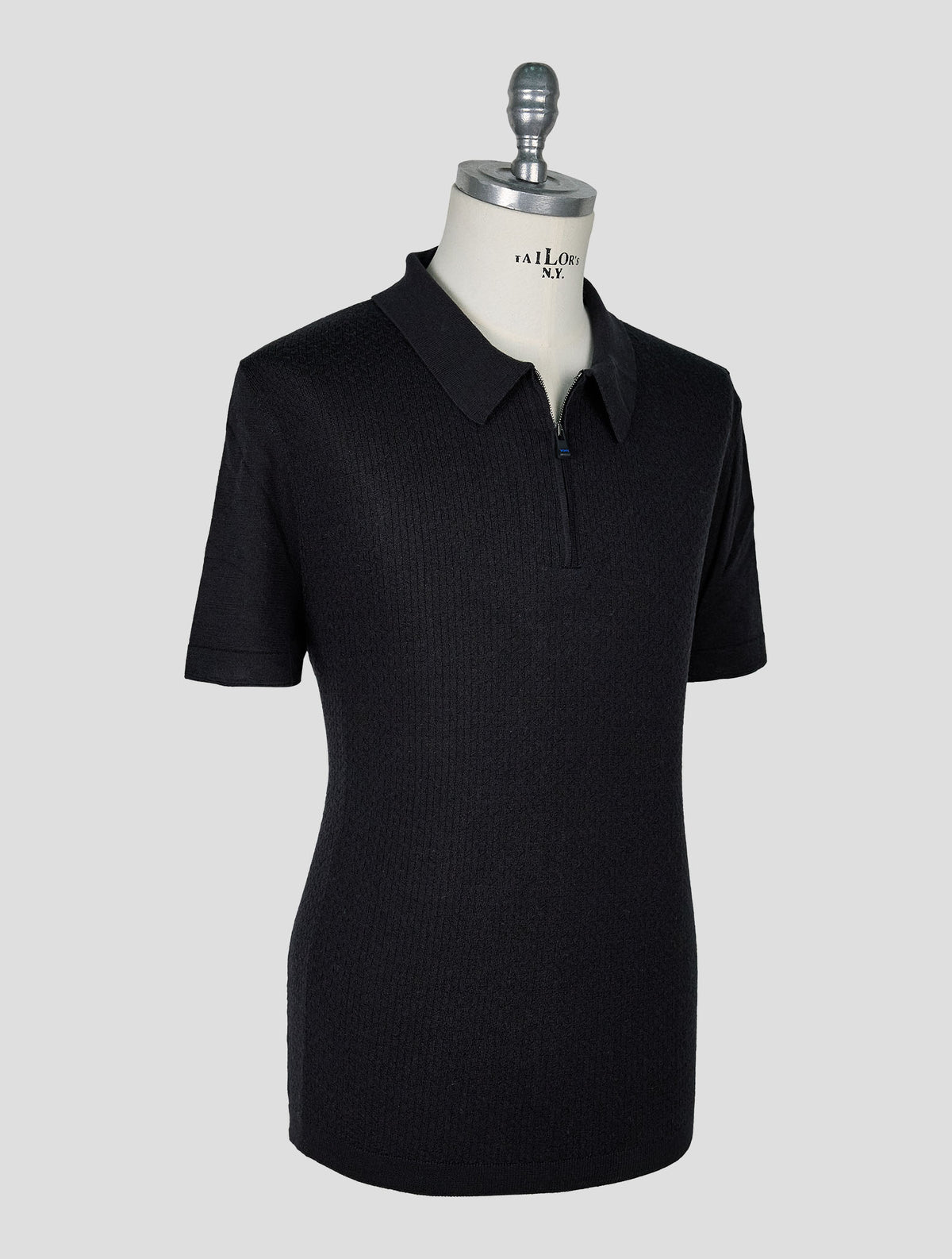 Kiton Knt Black Virgin Wool Silk Polo