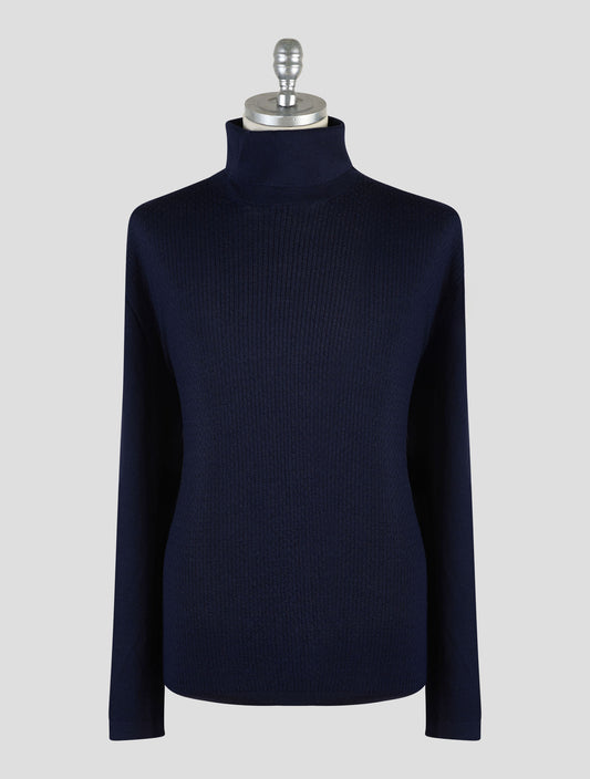 Kiton Knt Dark Blue Virgin Wool Silk Sweater Turtleneck