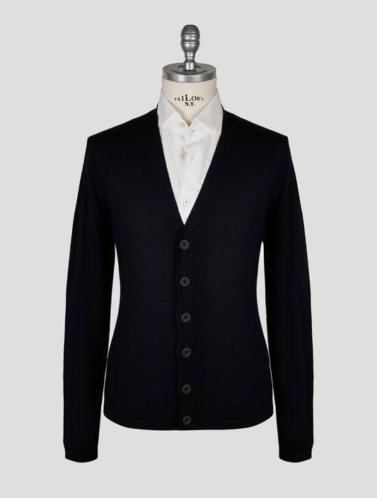 Kiton Knt Black Virgin Wool Silk Cardigan