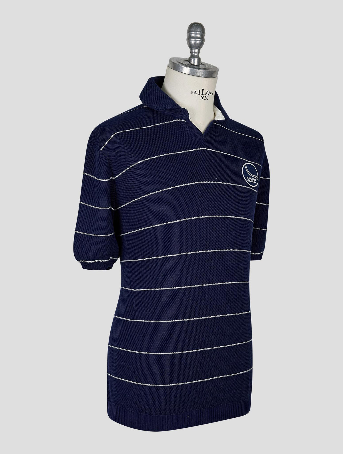 Kiton Knt Blue White Cotton Polo